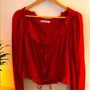 Reformation red polka dot blouse with ruffles